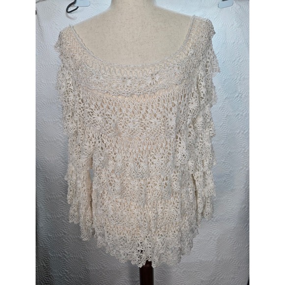 Boston Proper Tops - Boston Proper Crochet Ruffle Top Women ML Ivory Metallic Boho Lace Blouse Exc